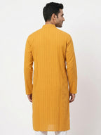 Ethos Kurta Self Design Mustard Cotton
