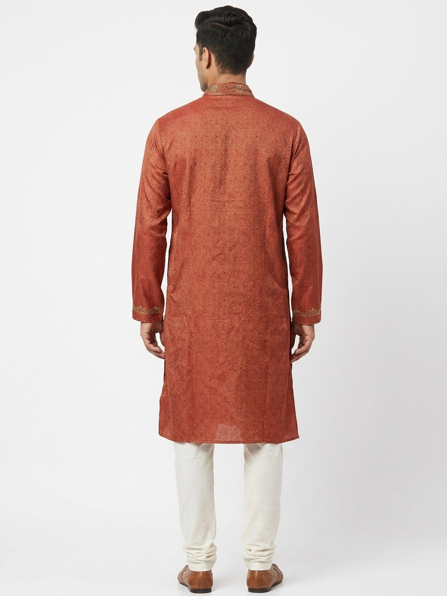 Avsar Kurta Embellished Rust Viscose & Blended