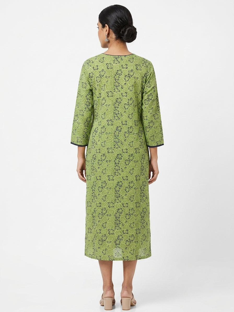 Green Printed Cotton Kurti