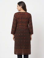 Women's Dark Brown Ethnic Print Cotton Kurti