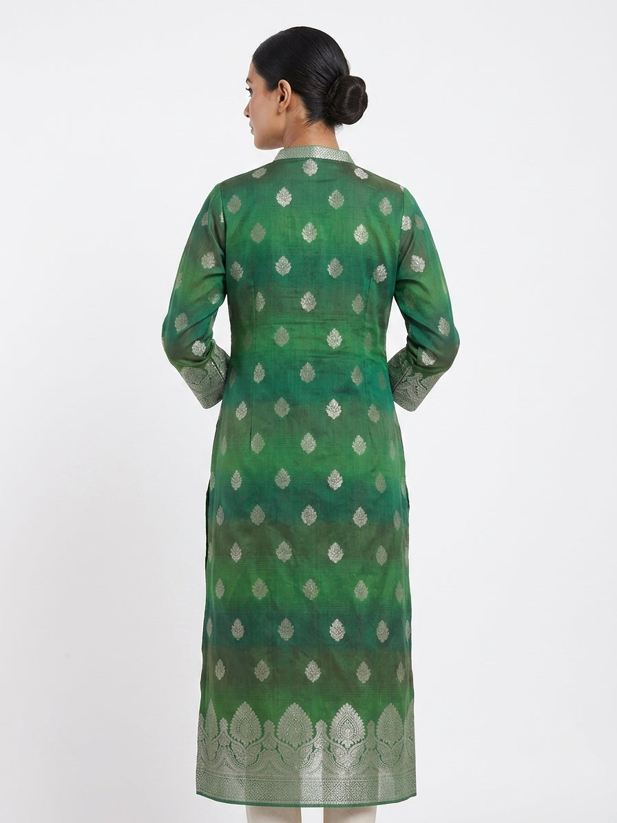 Green Ethnic Print Viscose Kurti Set with Pant