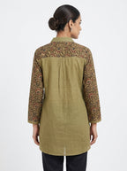 Olive Ethnic Print Cotton short Kurti
