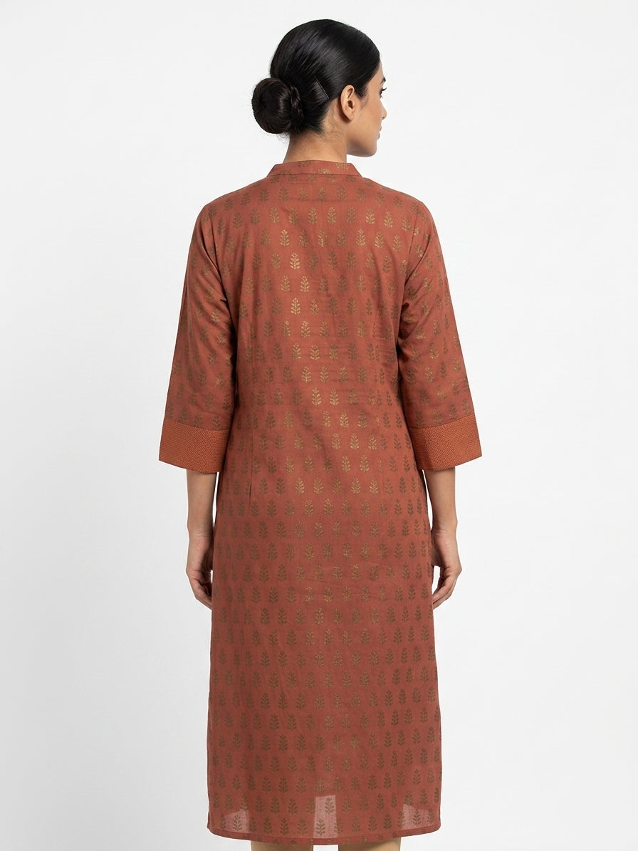 Rust Botanical Printed Kurta
