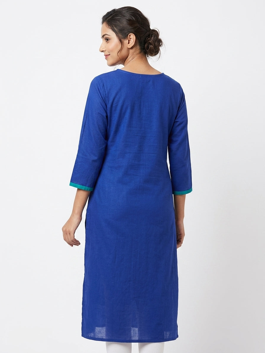 Blue Embellished Cotton Kurti