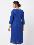 Blue Embellished Cotton Kurti
