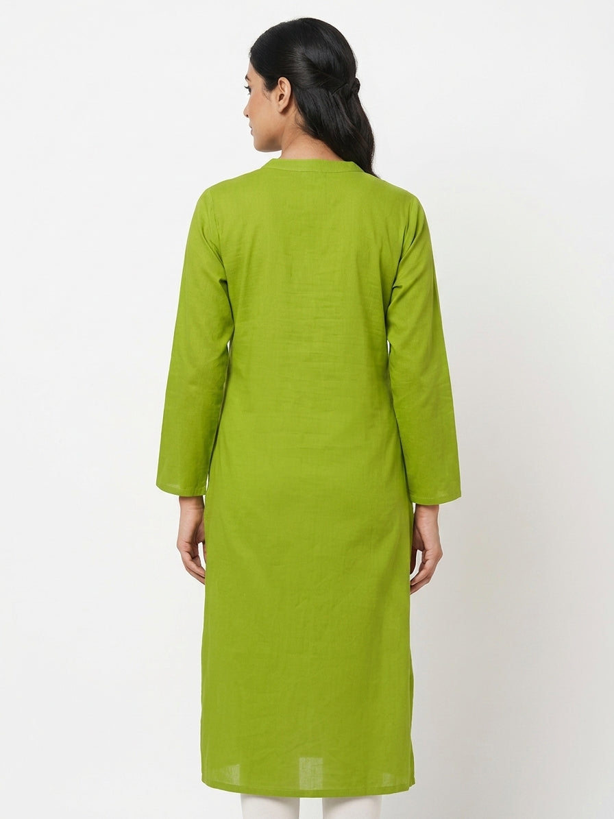 Green Self Design Relaxed Fit Kurti