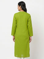 Green Self Design Relaxed Fit Kurti