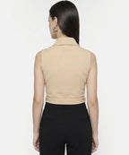 SAMMYUKK Gold Metal Zip Belted Crop Top - Sunset Gold