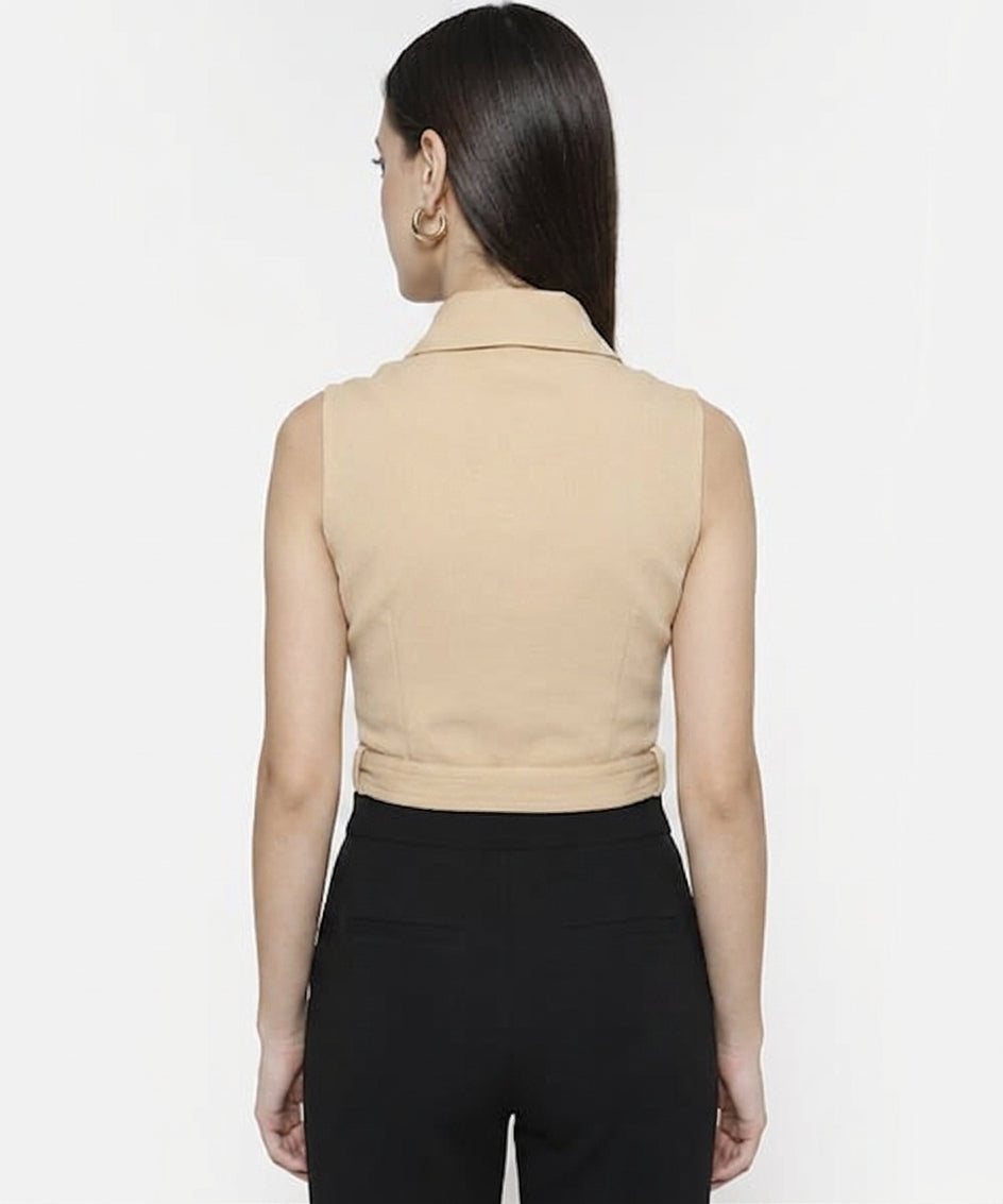 SAMMYUKK Gold Metal Zip Belted Crop Top - Sunset Gold