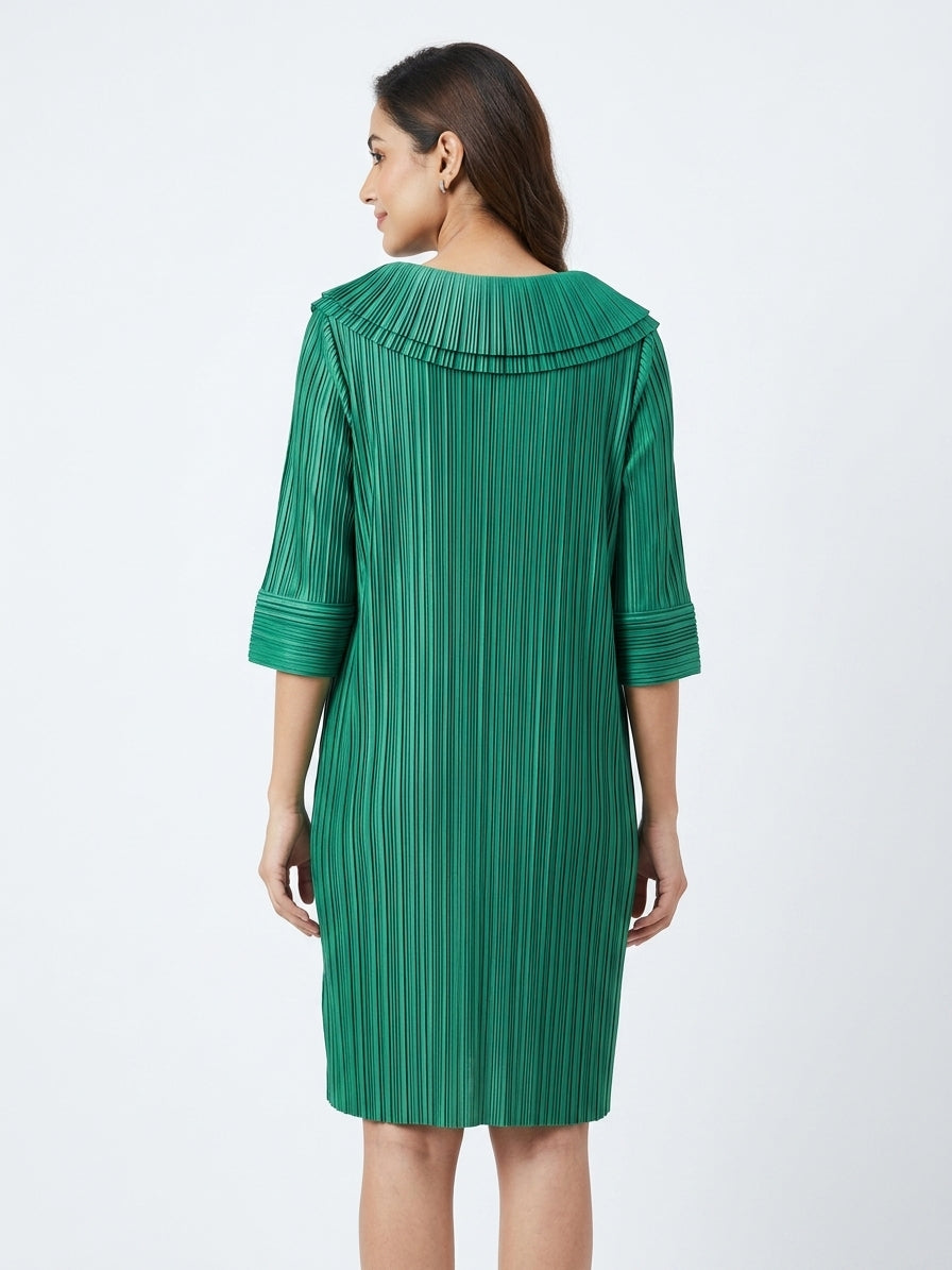Green Pleated Relaxed Fit Dress