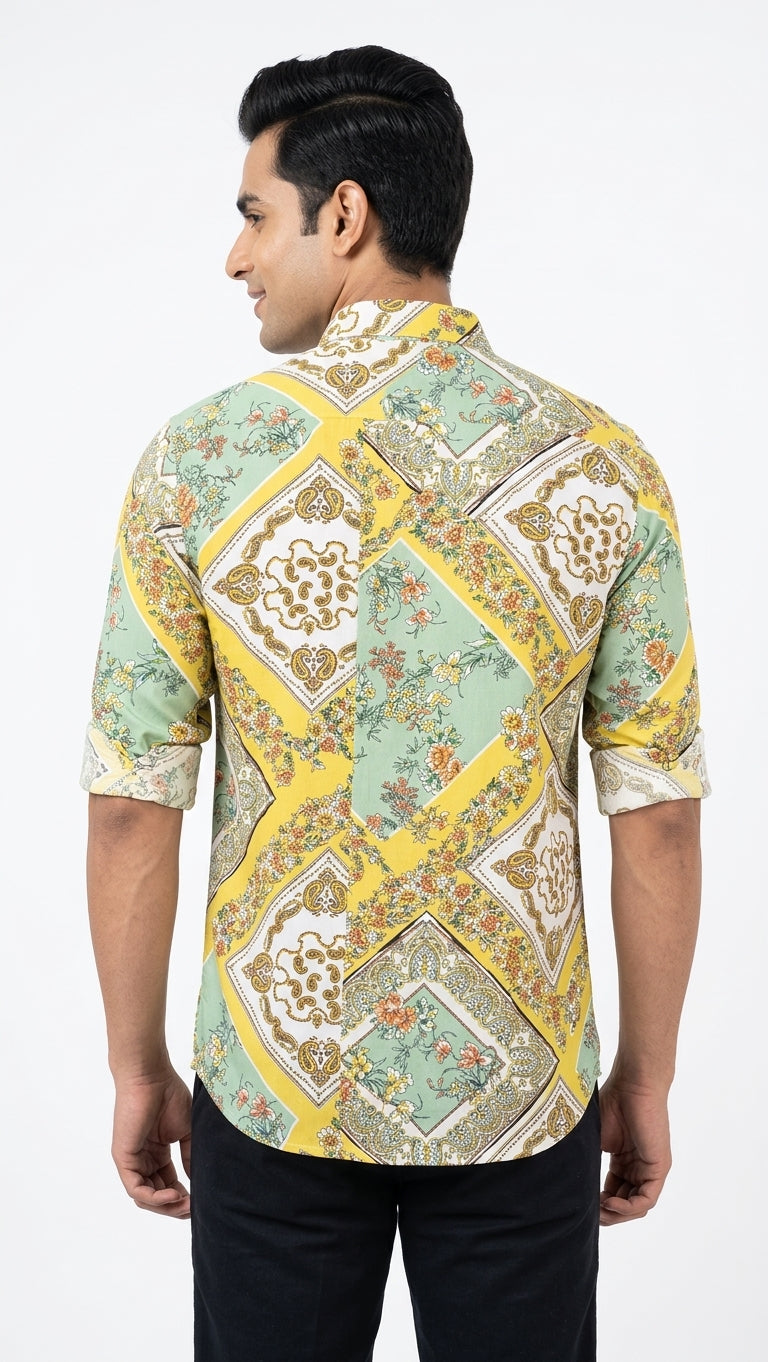 Cotton Rayon Printed Short White & Yellow