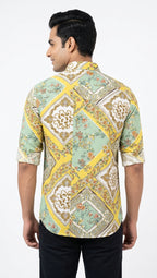Cotton Rayon Printed Short White & Yellow
