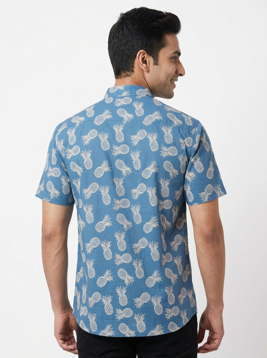 Cotton Slub Blue Pineapple Printed