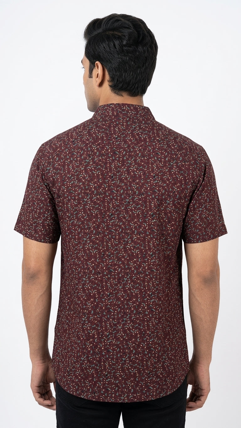 Maroon Printed Cotton Rayon Unisex Shirt