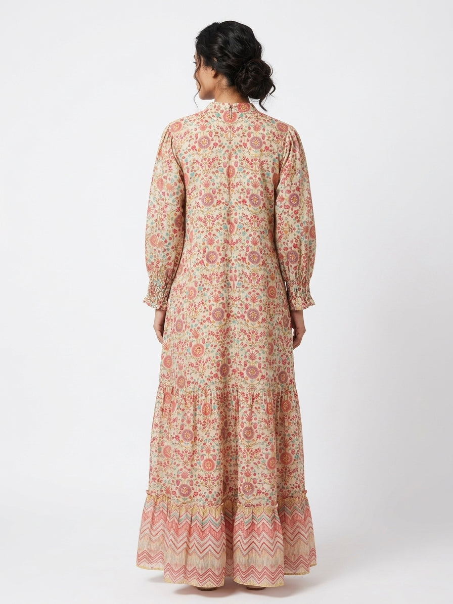 Women's Floral Printed Flared Maxi Dress