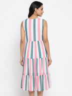 Multi-Color Striped Sleeveless Tiered Dress