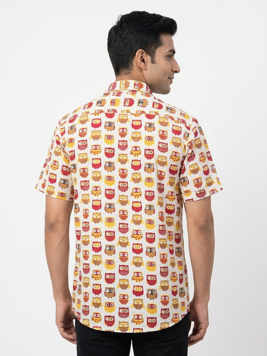 Fun Owl Print Regular Fit Casual Shirt