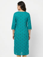 Teal Printed Straight Kurti