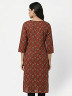 Women's Brown Printed Cotton Kurti