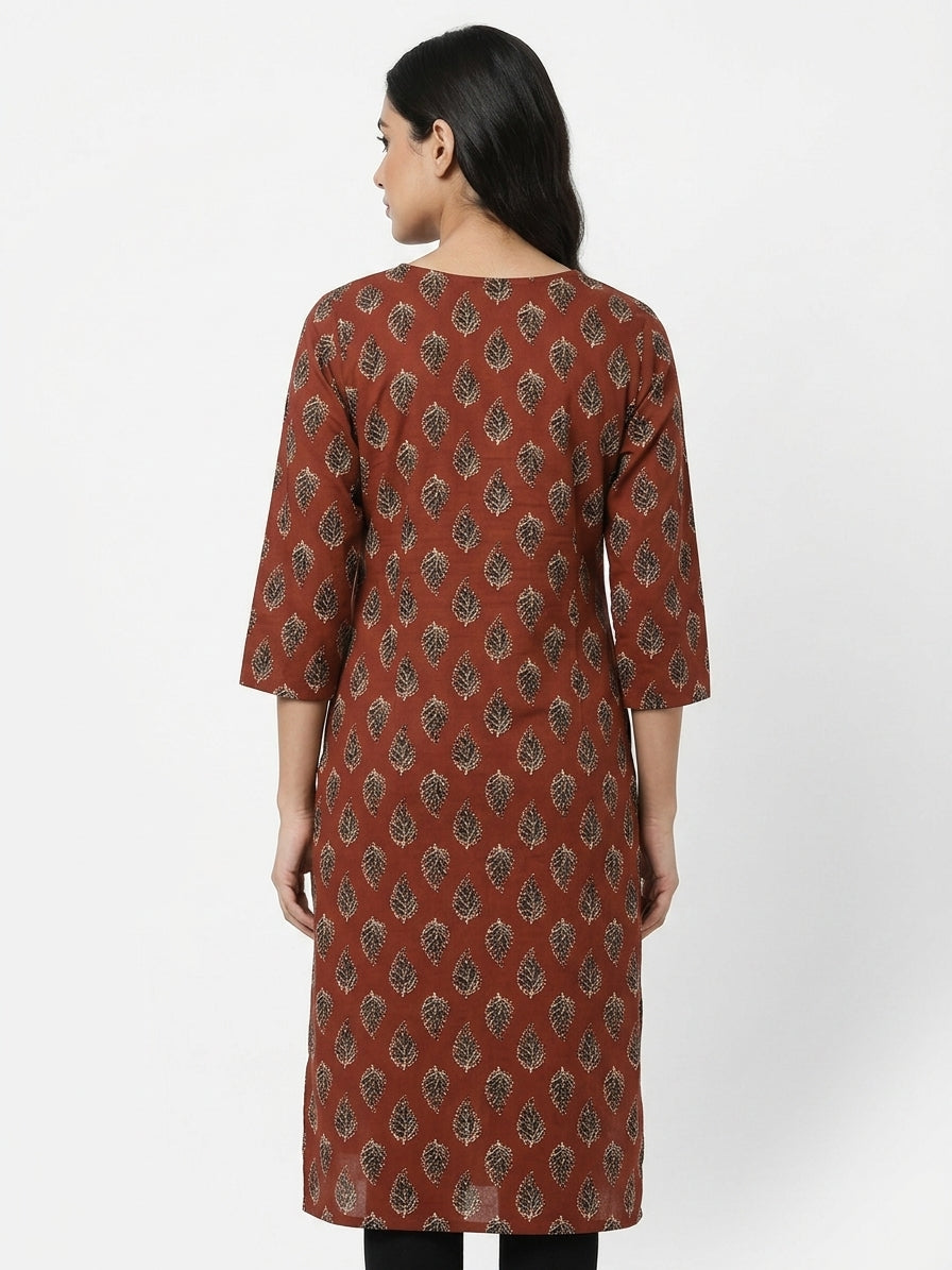 Women's Brown Printed Cotton Kurti