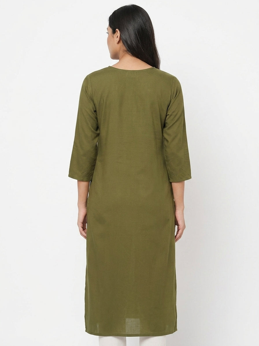 Olive Embellished Kurti with Sequin Work