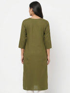 Olive Embellished Kurti with Sequin Work