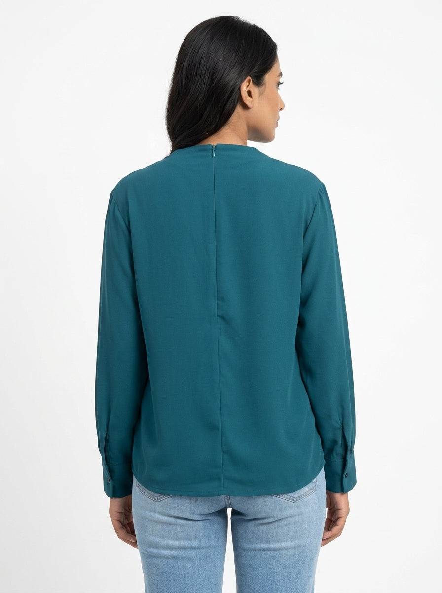 Women's Solid Teal Relaxed Fit Top