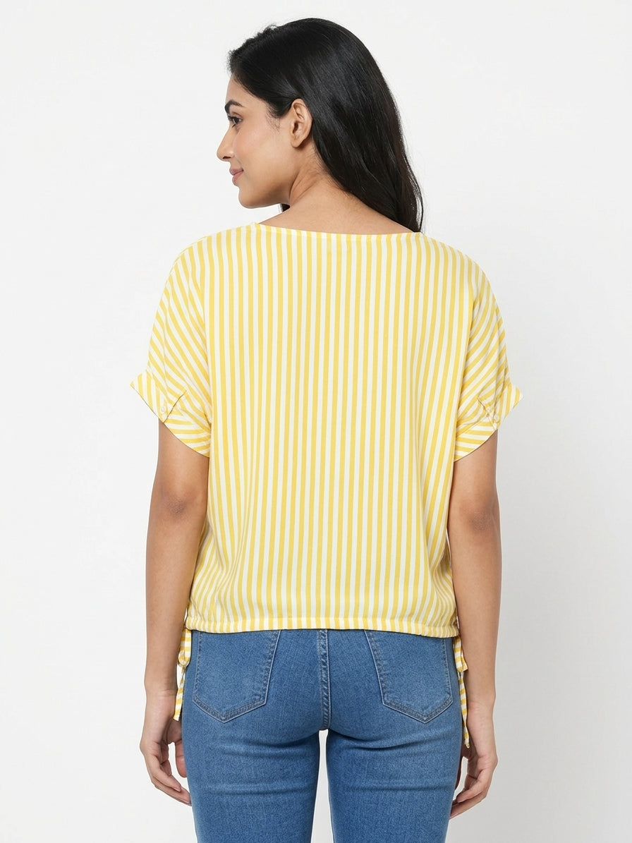 Yellow & White Striped Relaxed Fit Top
