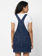 Dark Blue Denim Button-Front Pinafore Dress
