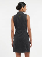 Black Sleeveless Denim Button-Front Dress