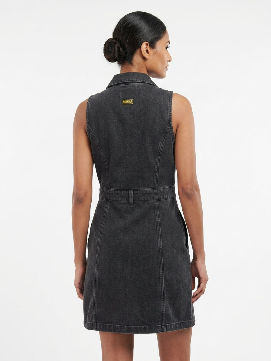 Black Sleeveless Denim Button-Front Dress
