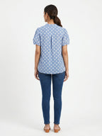 Blue Polka Dot Casual Blouse