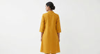 Mustard Solid V-Neck Kurta with Embroidered Neckline