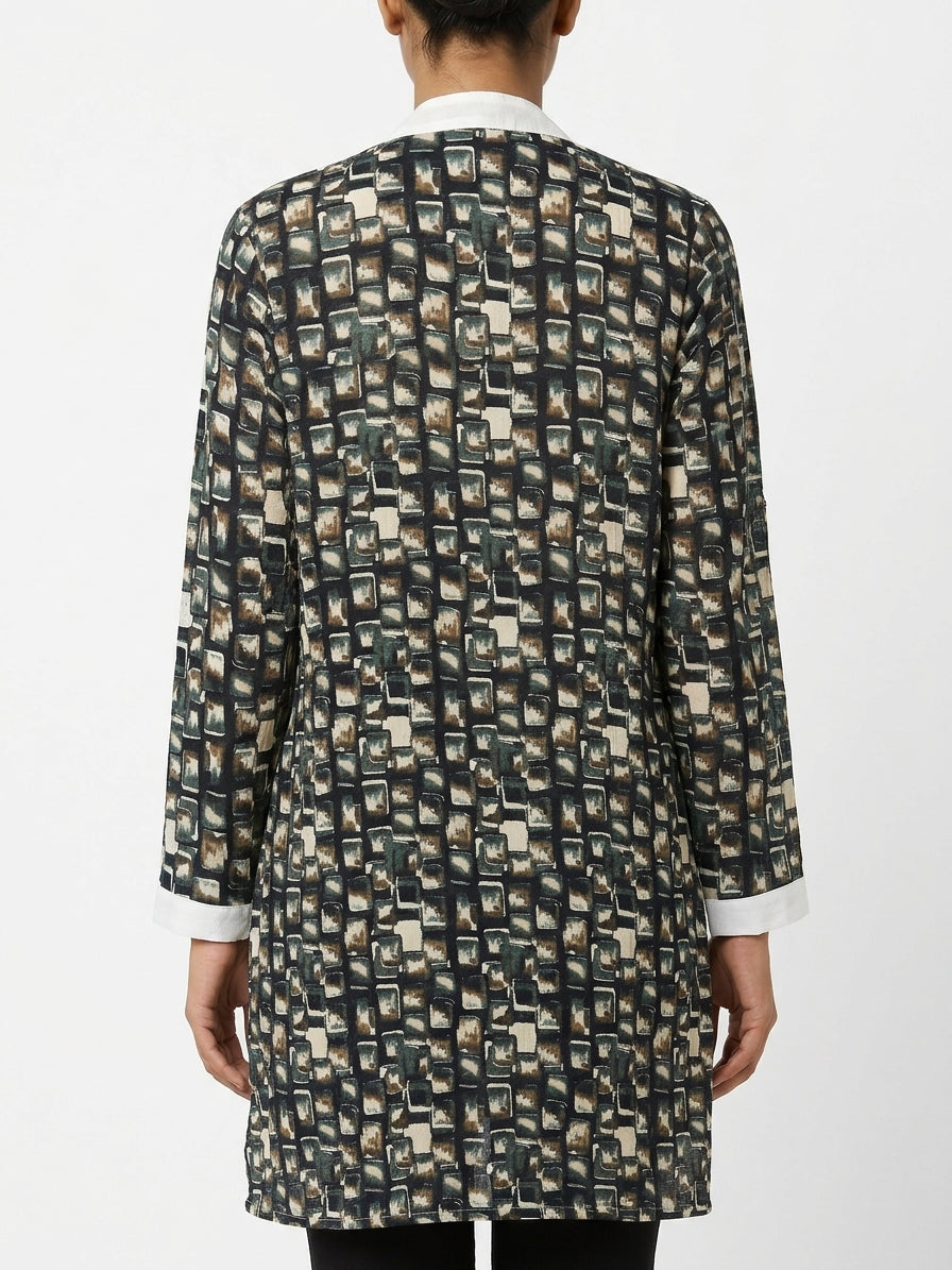 Multi-Color Abstract Print Open Front Tunic Top