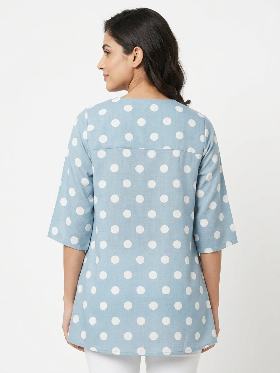 Sky Blue Polka Dot Relaxed Fit Kurti
