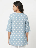 Sky Blue Polka Dot Relaxed Fit Kurti