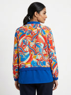 Vibrant Abstract Print Colorblock Bomber Jacket