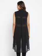 Women's Black Sleeveless Longline Shrug