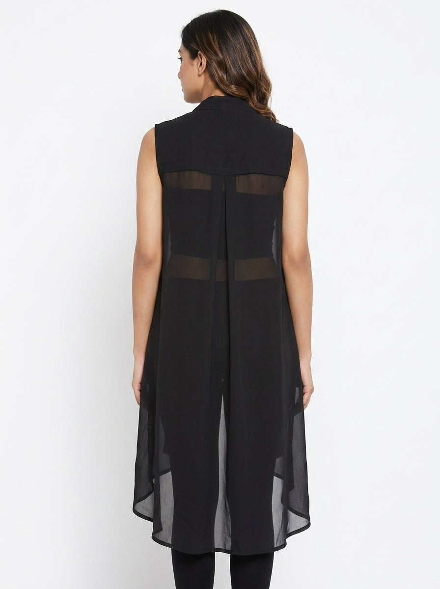Women's Black Sleeveless Longline Shrug