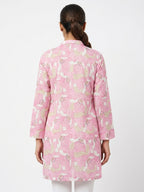 Pink Floral Printed Long Sleeve Tunic Top