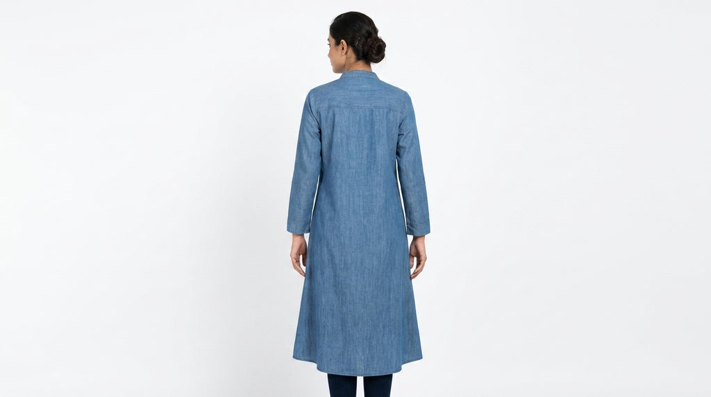 Blue Denim Longline Button-Front Jacket