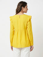 Yellow Floral Embroidered Round Neck Tunic Top