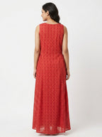 Red Ethnic Print Sleeveless Maxi Dress
