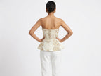 Women's Off White Botanical Print Strapless Flared Peplum Top