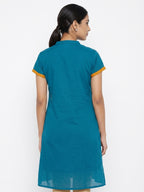 Teal Solid Casual Kurti with Mandarin Collar