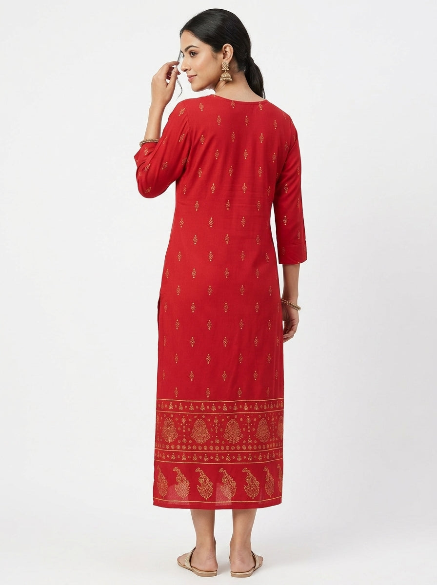 Red Ethnic Print Kurti