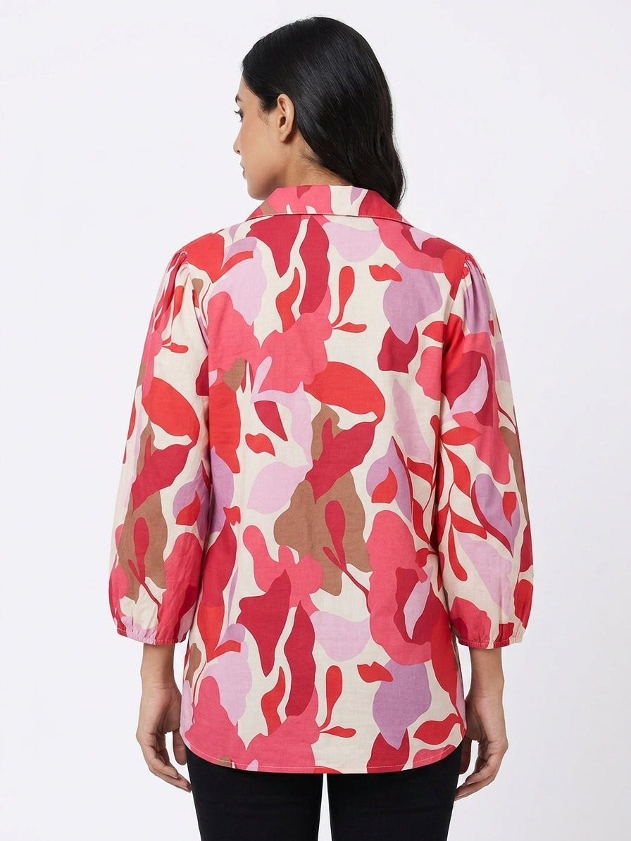 Women's Multi-Color Abstract Printed Relaxed Fit Top