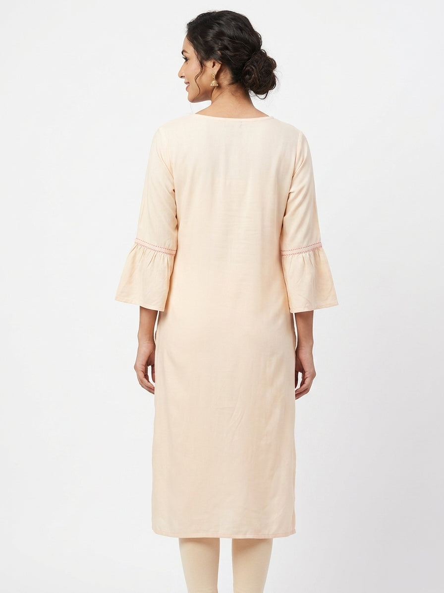 Cream Printed Kurti with Butterfly Design