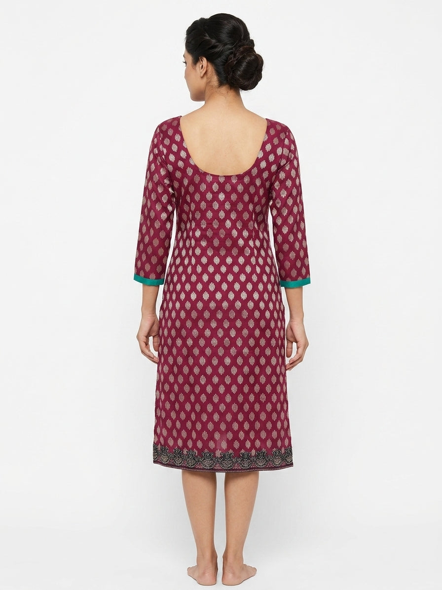 Women's Wine Printed Embellished Kurti