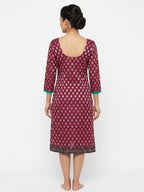Women's Wine Printed Embellished Kurti